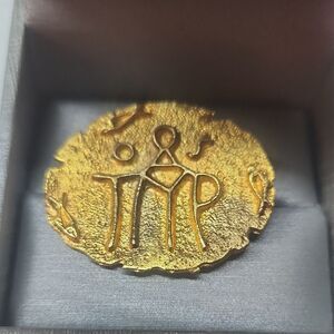 Vintage Etruscan Style 835 Silver BROOCH Vermeil Pin Estate Textured